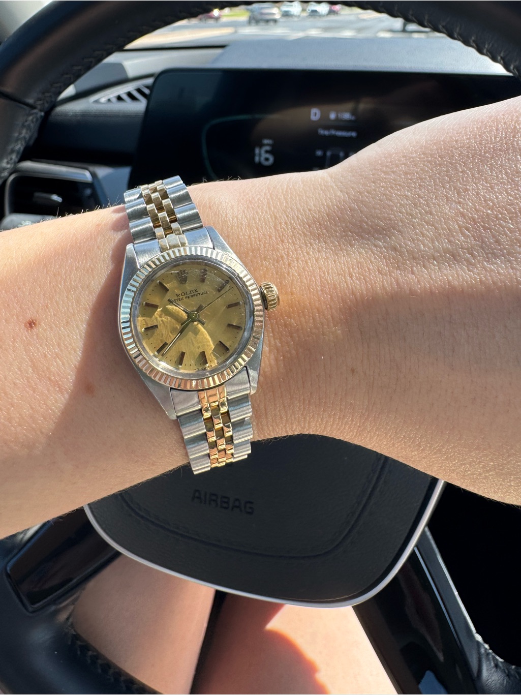 Rolex Lady Oyster Perpetual Gold  Steel Champagne Dial 26mm Womens Watch 6719